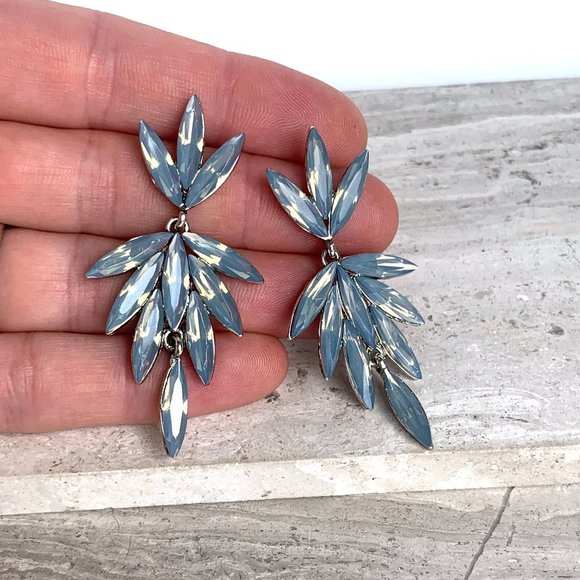 NEW ~ Anthropologie Blue Opal Embellished double drop Earrings - Picture 3 of 9